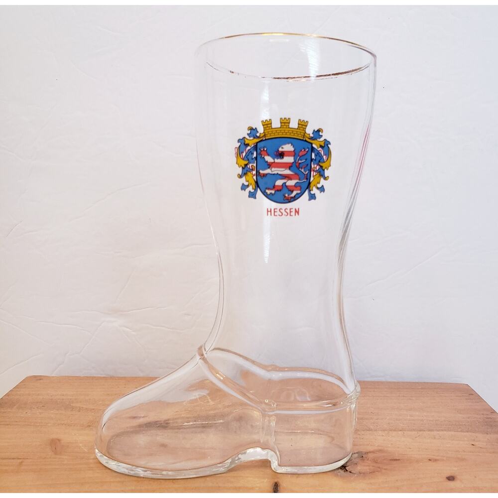 Vintage HESSEN 1965 Oktoberfest Boot Glass .5‎ L Rhein Main Rocket Airmen's Club